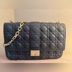 Large Miss Dior black quilted lambskin leather shoulder bag!  GORGEOUS!!